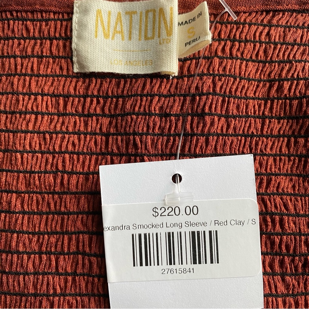 Nation LTD Alexandra Smocked Long Sleeve - Red Clay - Small, NWT - Picture 10 of 12